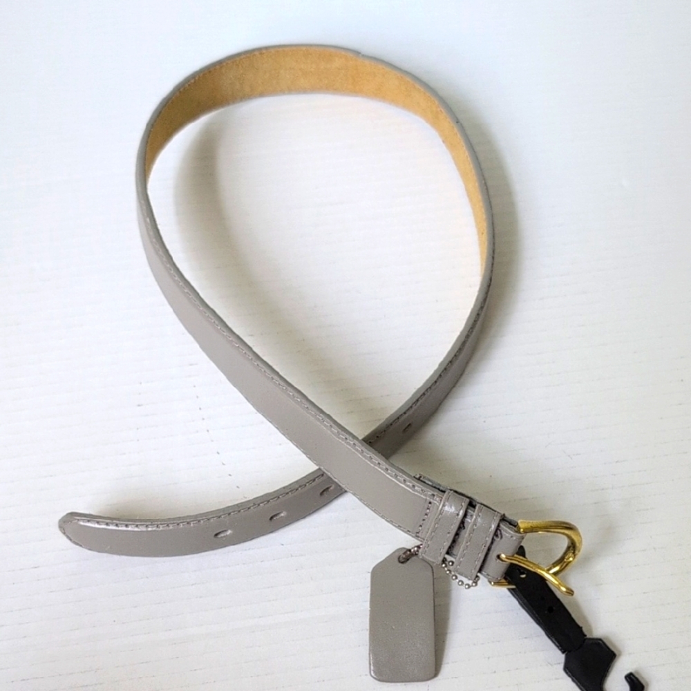 New Women's Gray Faux Leather Belt with Gold Buckle Size Small